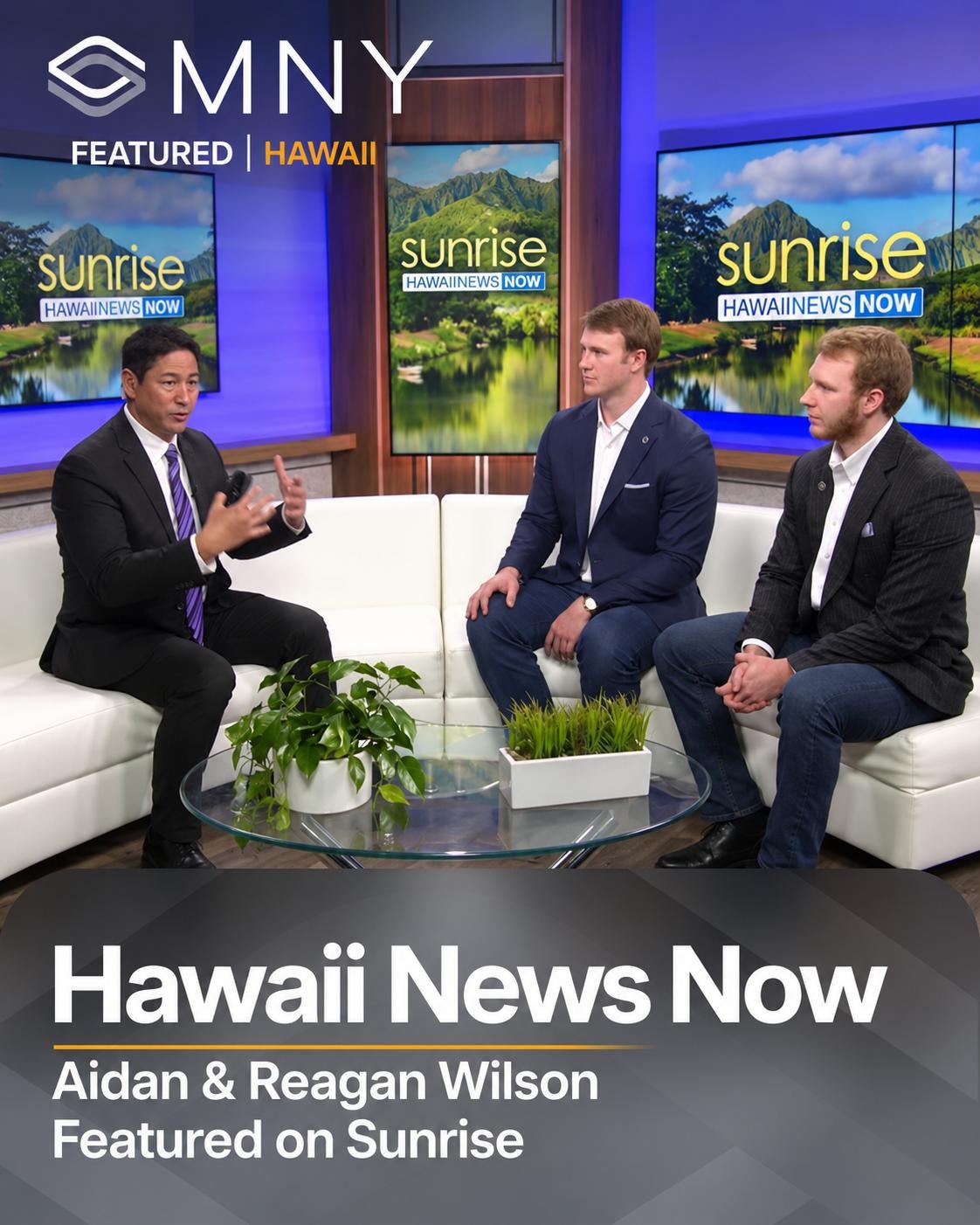 Aidan and Reagan Wilson being interviewed in the Hawaii News Now Sunrise studio.
