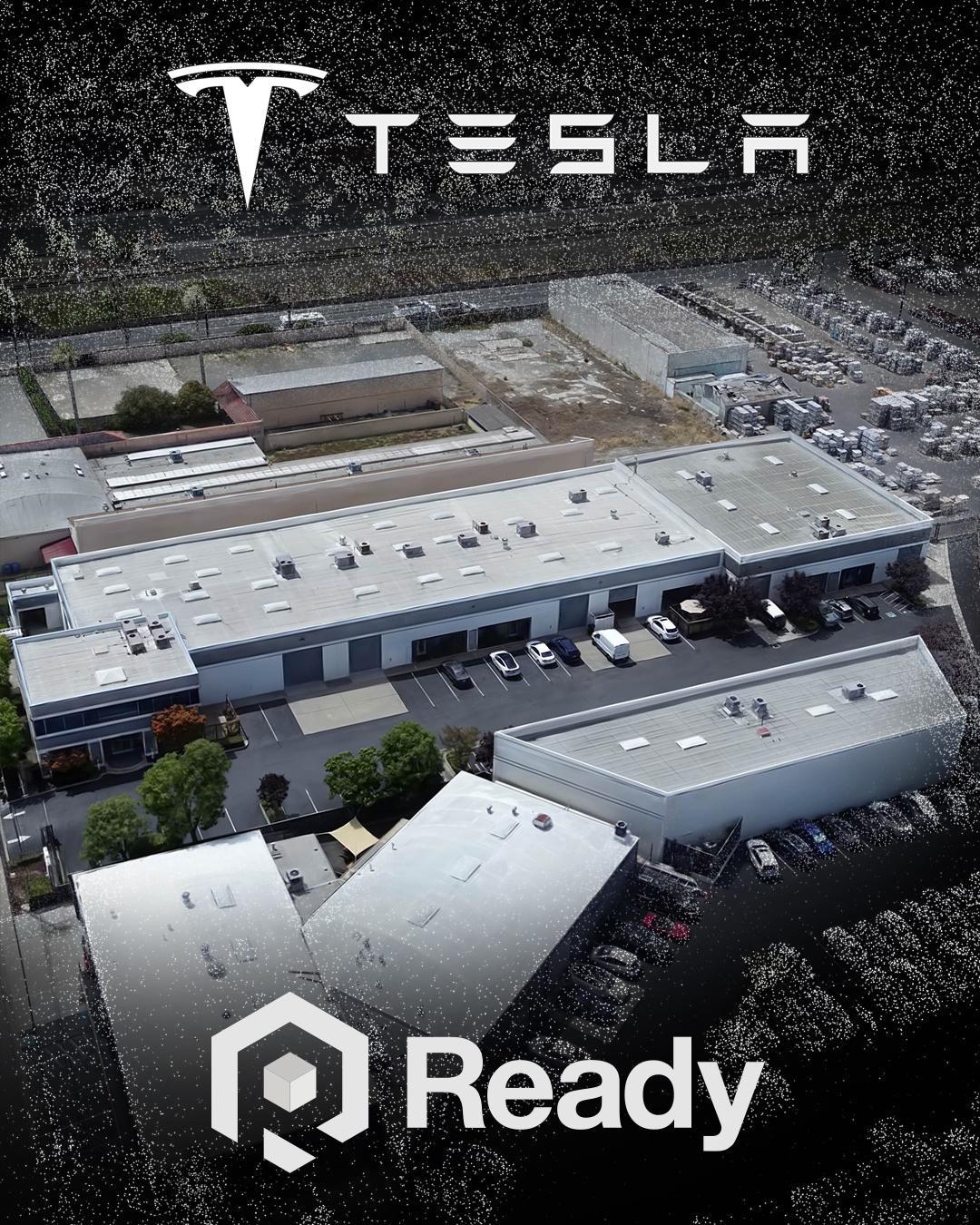 Aerial view of the Ready.net office building with a point-cloud capture treatment.