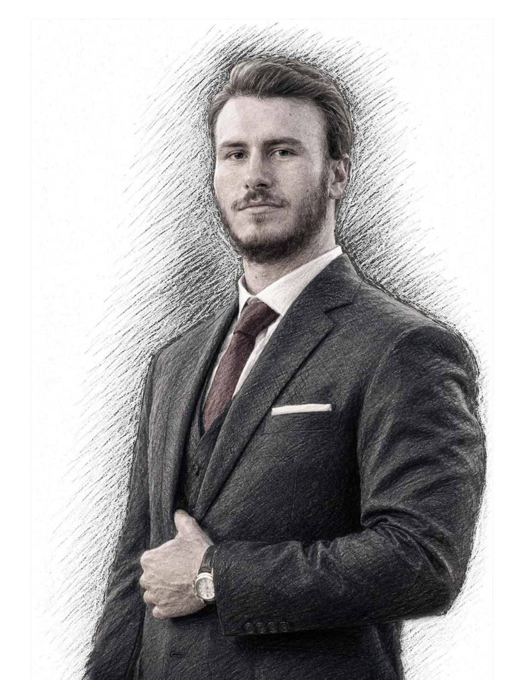 Hand-drawn portrait of Aidan Wilson.