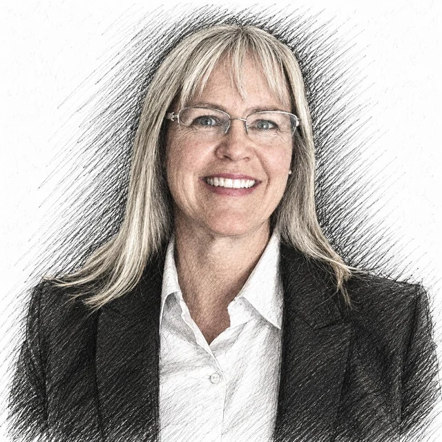 Hand-drawn portrait of Janet Coonrad.
